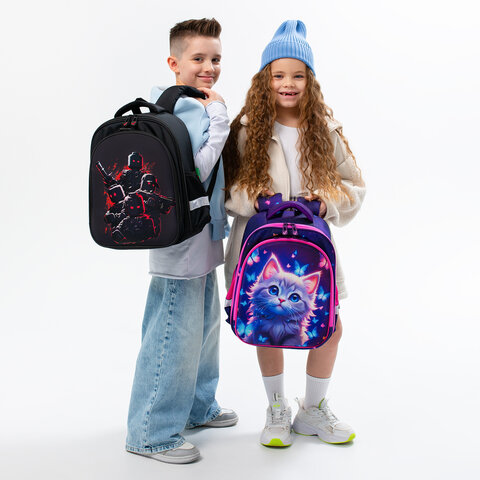 Ранец BRAUBERG KIDS STANDARD, 2 отделения, Curious cat, 36×28х14 см
