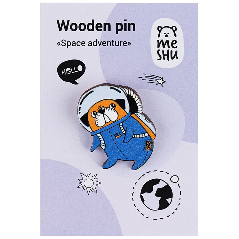 Значок деревянный MESHU «Space adventure», прямая УФ-печать, 2.8×3.9см