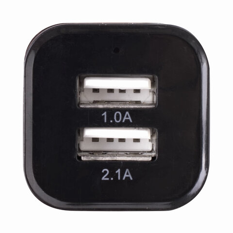 Зарядное устройство автомобильное SONNEN, 2 порта USB, выходной ток 2.1 А, черное-белое, 454796