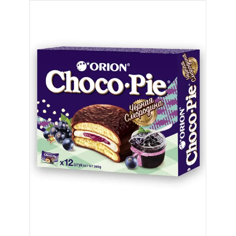 Пирожное Orion Choco Pie Black Currant с чёрной смородиной (12 штук по 30 г)