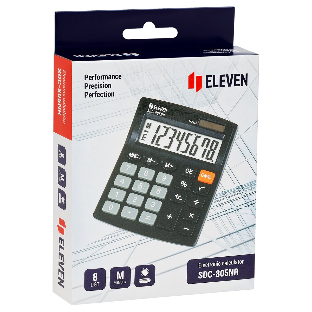 Калькулятор настольный Eleven SDC-805NR, 8 разр., двойное питание, 127×105×21мм, черный