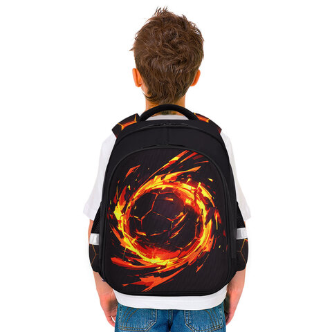 Ранец BRAUBERG KIDS STANDARD, 2 отделения, Fire split, 3D-панель, 36×28х14 см