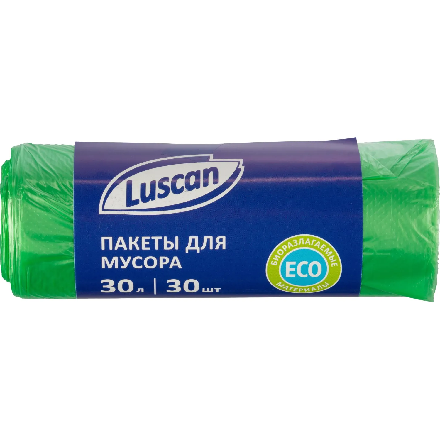 превью Мешки для мусора Luscan Bio 30 л зеленые (ПНД 10 мкм, 30 штук)