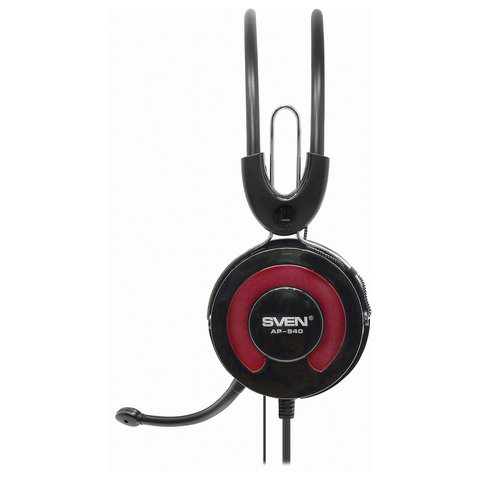 Наушники с микрофоном (гарнитура) SVEN AP-540, проводные, 2.2 м, с оголовьем, черно-красные