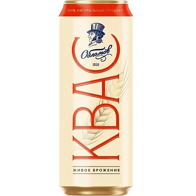 Квас И. И. Обломов фильтрованный пастеризованный, газ ж/б 0.45л