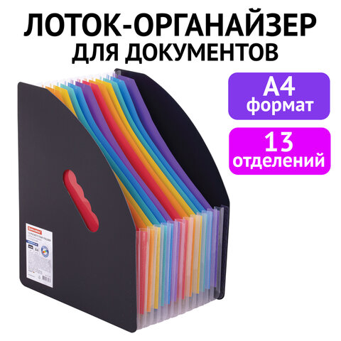 превью Лоток-органайзер вертикальный для бумаг и документов, 13 отделений, BRAUBERG DOCS, А4 черный