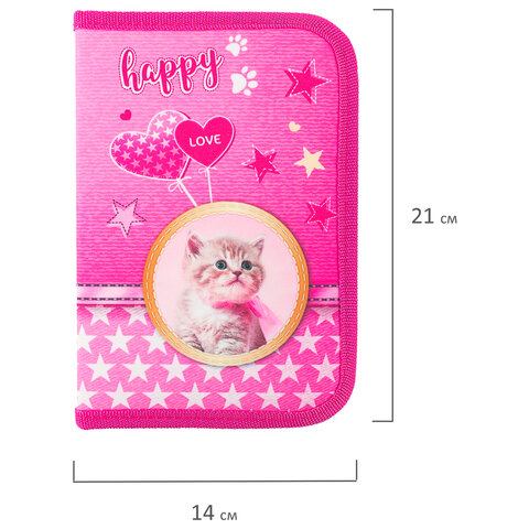Пенал BRAUBERG1 отделение1 откидная планкаполиэстер21×14 см«Happy kitten»270308