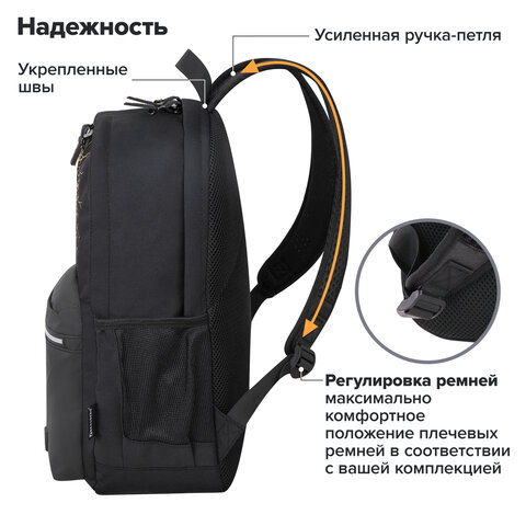 Рюкзак BRAUBERG FASHION CITY универсальный, 2 отделения, Skull, черный, 46×31х15 см