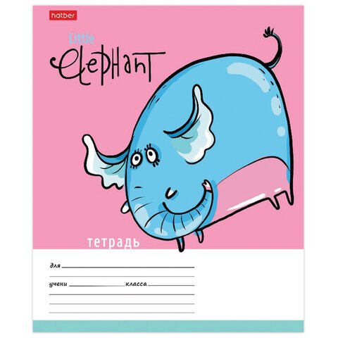 Тетрадь 12 л. HATBER клетка, обложка картон, «Little Elephant» (5 видов в спайке)