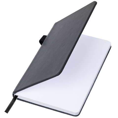 Блокнот А5 135×212мм BRAUBERG «Soft touch» под кожу, резинка, держатель, 80л клетка, черный
