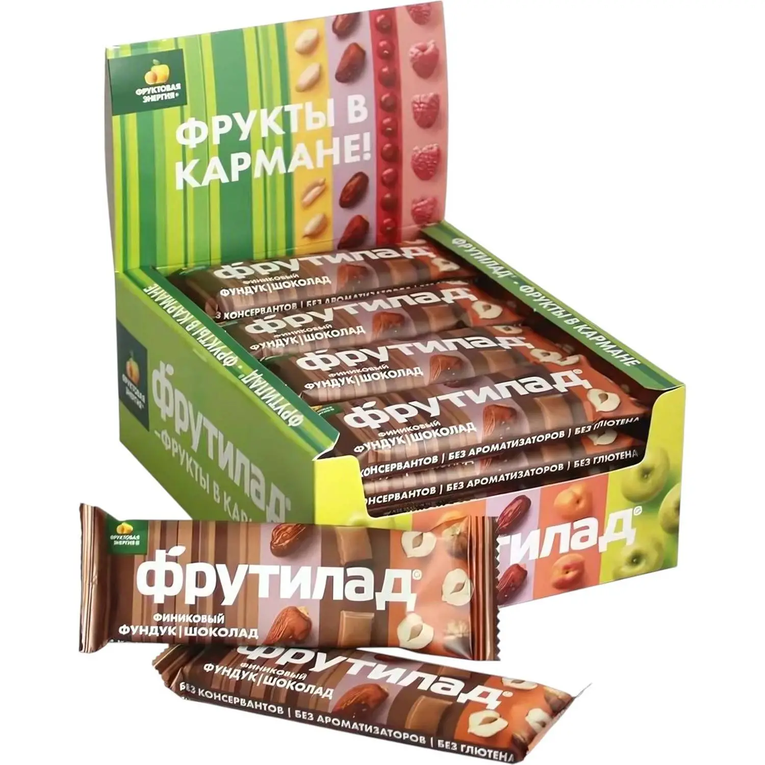 превью Батончик Фрутилад Финиковый с фундуком и шоколадом (20 батончиков по 42 г)