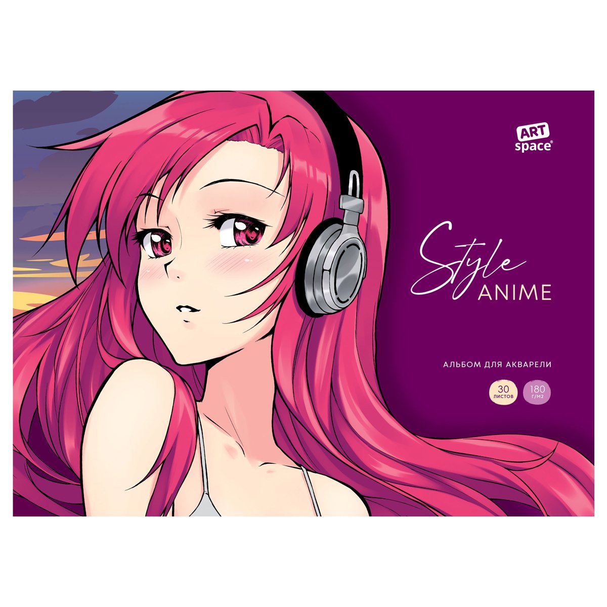 превью Альбом для акварели, 30л., А4, на склейке ArtSpace «Anime style. Girl», 180г/м2
