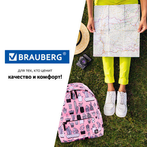 Рюкзак BRAUBERG, универсальный, сити-формат, «Кактусы», 20 литров, 41×32х14 см