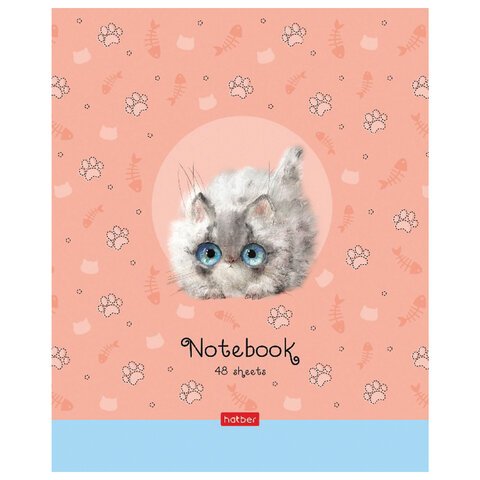 Тетрадь А5 48 л. HATBER скоба, клетка, обложка картон, «Кошарики» (5 видов в спайке)