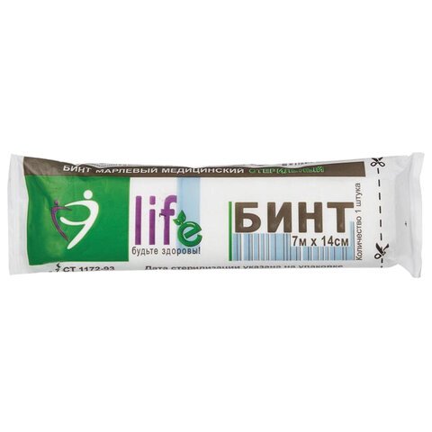 превью Бинт марлевый стерильный NEW LIFE 7 м х 14 см, плотность 28 (±2) г/м2, индивидуальная упаковка