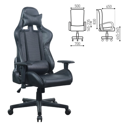 Кресло компьютерное BRABIX «GT Carbon GM-115», две подушки, экокожа, черное, 531932