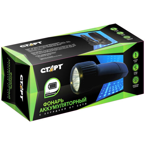 Фонарь аккумуляторный СТАРТ 5хLED, вилка, заряд от сети, LHE 509-B1
