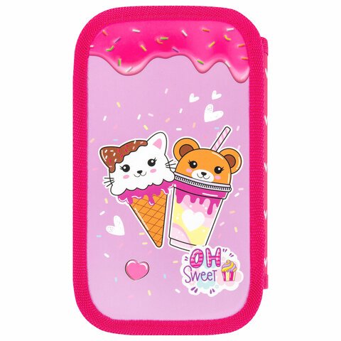 Пенал ЮНЛАНДИЯ, 2 отделения, картон с эффектом soft-touch, 19×11 см, «Candy friends»