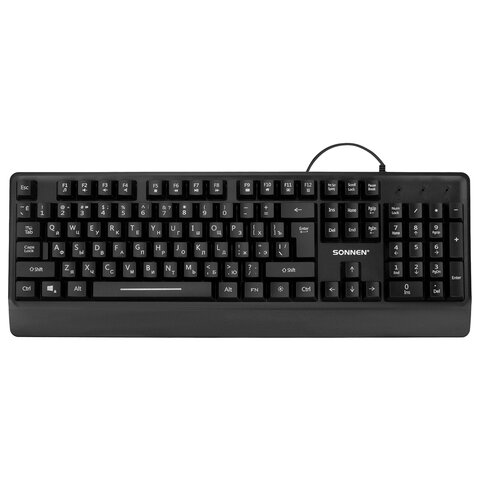 Клавиатура проводная USB, 104 клавиши, LED-подсветка, SONNEN K305, черная