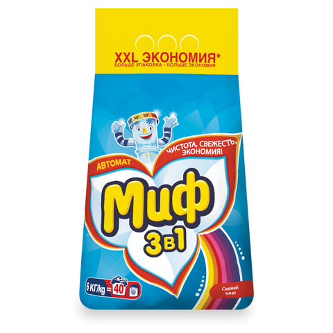 Стиральный порошок автомат МИФ, 6 кг, 3 в 1, «Cвежий цвет»