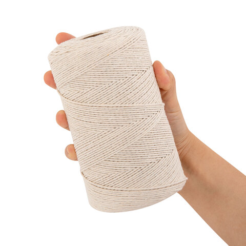 Шпагат хлопковый для прошивки документов, вязания, макраме, длина 500 м, диаметр 1.5 мм, BRAUBERG