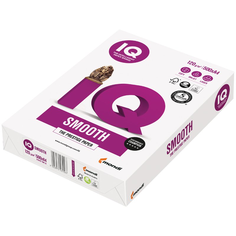 Бумага для офисной техники IQ Smooth (А4, марка A+, 120 г/кв.м, 500 листов)