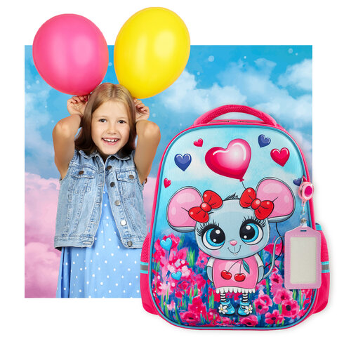 Ранец ЮНЛАНДИЯ LIGHT, 2 отделения, «Pretty mouse», 3D панель, 38×29х16 см