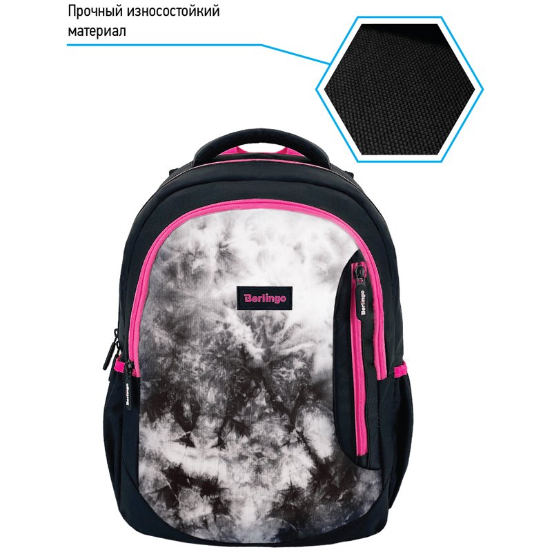 Рюкзак Berlingo Boom «Black-pink style» 38.5×29×12см, 2 отделения, 3 кармана, анатомическая ЭВА спинка