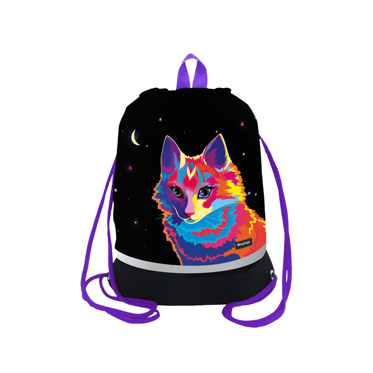 превью Мешок для обуви 1 отделение Berlingo «Astro Cat», 400×480мм, расширяющееся дно, светоотражающая лента, карман на молнии