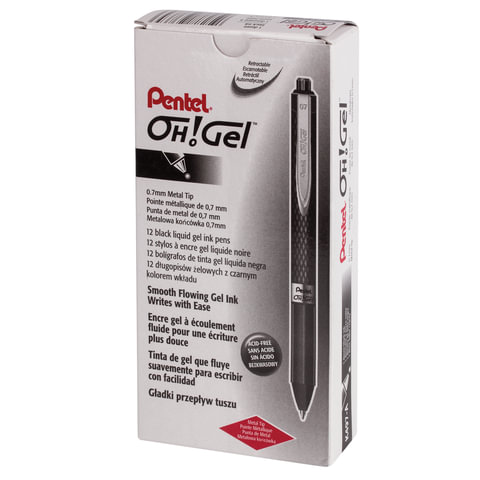 Ручка гелевая Pentel с резиновой манжетой (0,3мм, автомат, мет.клип черный)