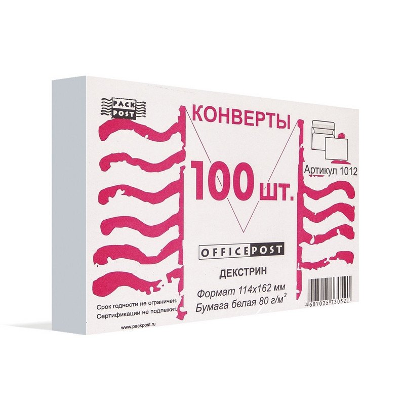 превью Конверт белый OfficePost С6, декстрин (114×162, 100шт/уп, 12уп/кор)