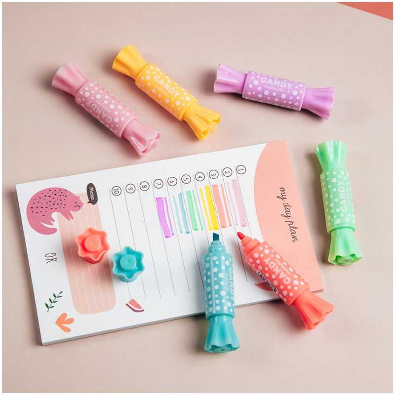 Текстовыделитель двусторонний MESHU «Candy», мини, ассорти, пулевидный/скошенный, 2/4мм