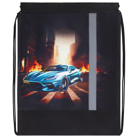Мешок для обуви ЮНЛАНДИЯ, плотный, светоотражающая полоса, 46×36 см, «Fire car»