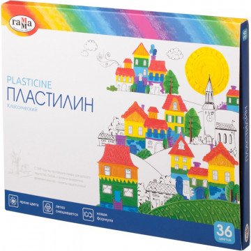 Пластилин классический ГАММА «Классический», 36 цветов, 720 г, со стеком, картонная упаковка