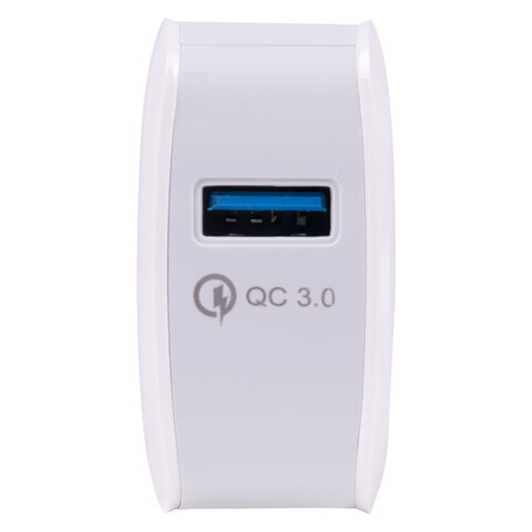 Быстрое зарядное устройство сетевое (220В) SONNEN, порт USB, QC 3.0, выходной ток 3А, белое