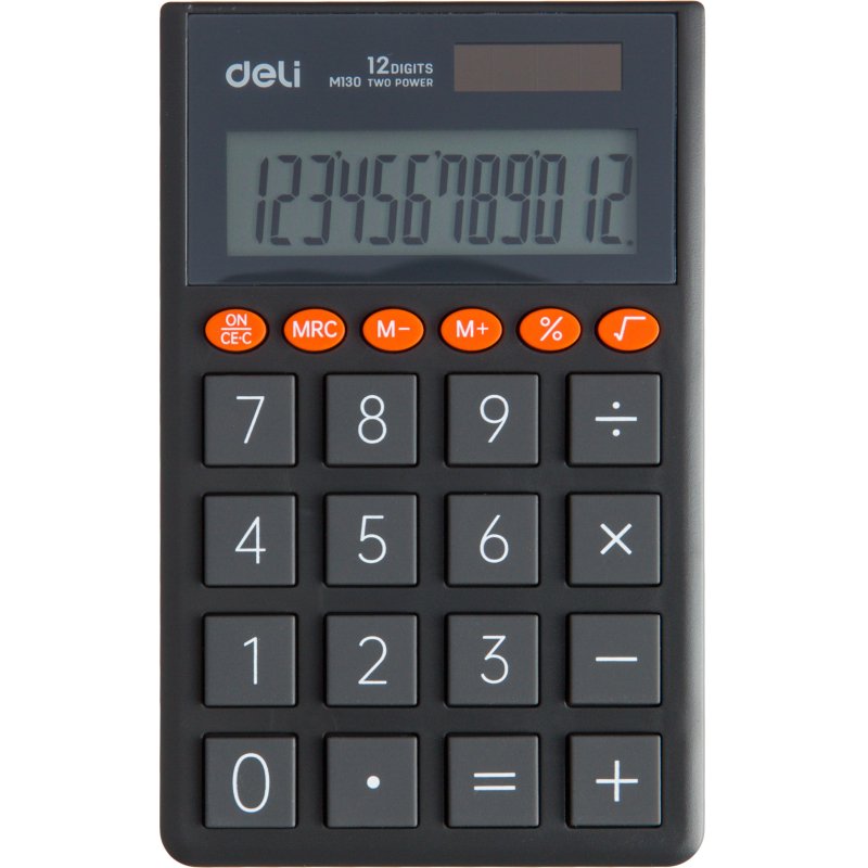 превью Калькулятор карманный Deli EM130, 12-р, дв. пит.,70.2×8.5×112.2 мм, темн-сер