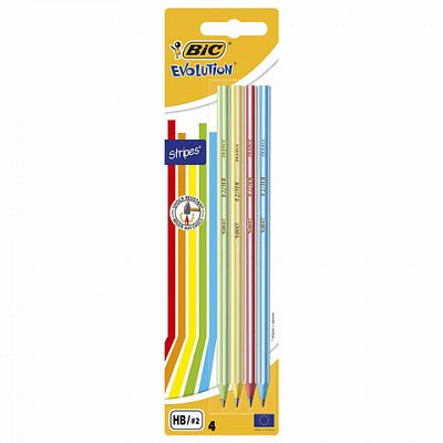 Карандаши чернографитные BIC Evolution «Stripes», НАБОР 4 шт., HB, пластиковые, блистер