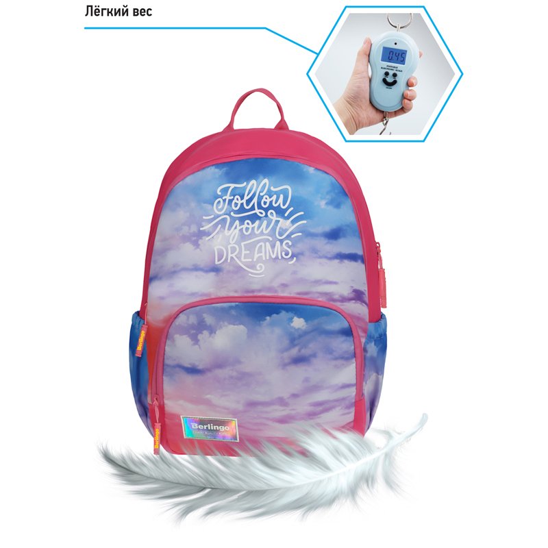 Рюкзак Berlingo Light «Sky pink» 39.5×28×16см, 2 отделения, 3 кармана, уплотненная спинка