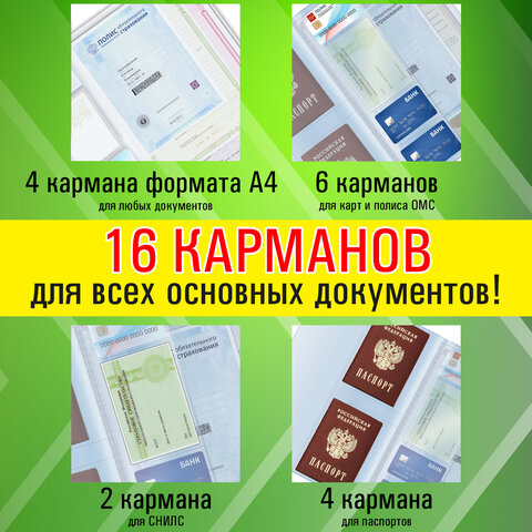 Папка-органайзер, обложка семейная для 2-х комплектов документов, А4, ПВХ, матовая, STAFF