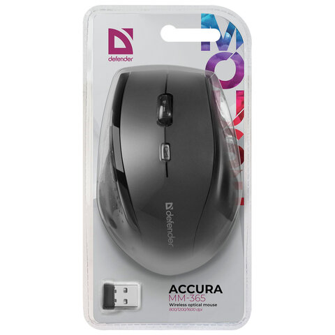 Мышь беспроводная DEFENDER Accura MM-365, 5 кнопок + 1 колесо-кнопка, оптическая, черная