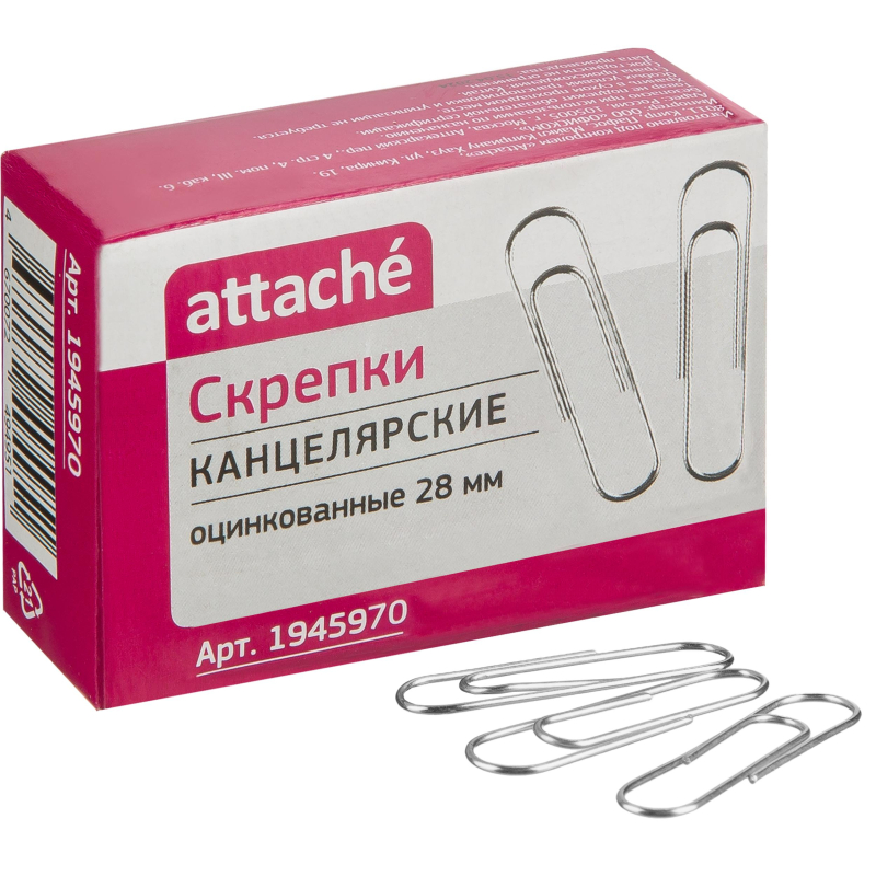 превью Скрепки Attache оцинкованные 28 мм, негофрированные, 100шт/уп