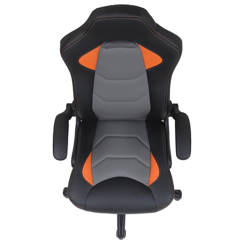 Кресло компьютерное BRABIX «Skill GM-005»откидные подлокотникиэкокожачерное/оранжевое532495