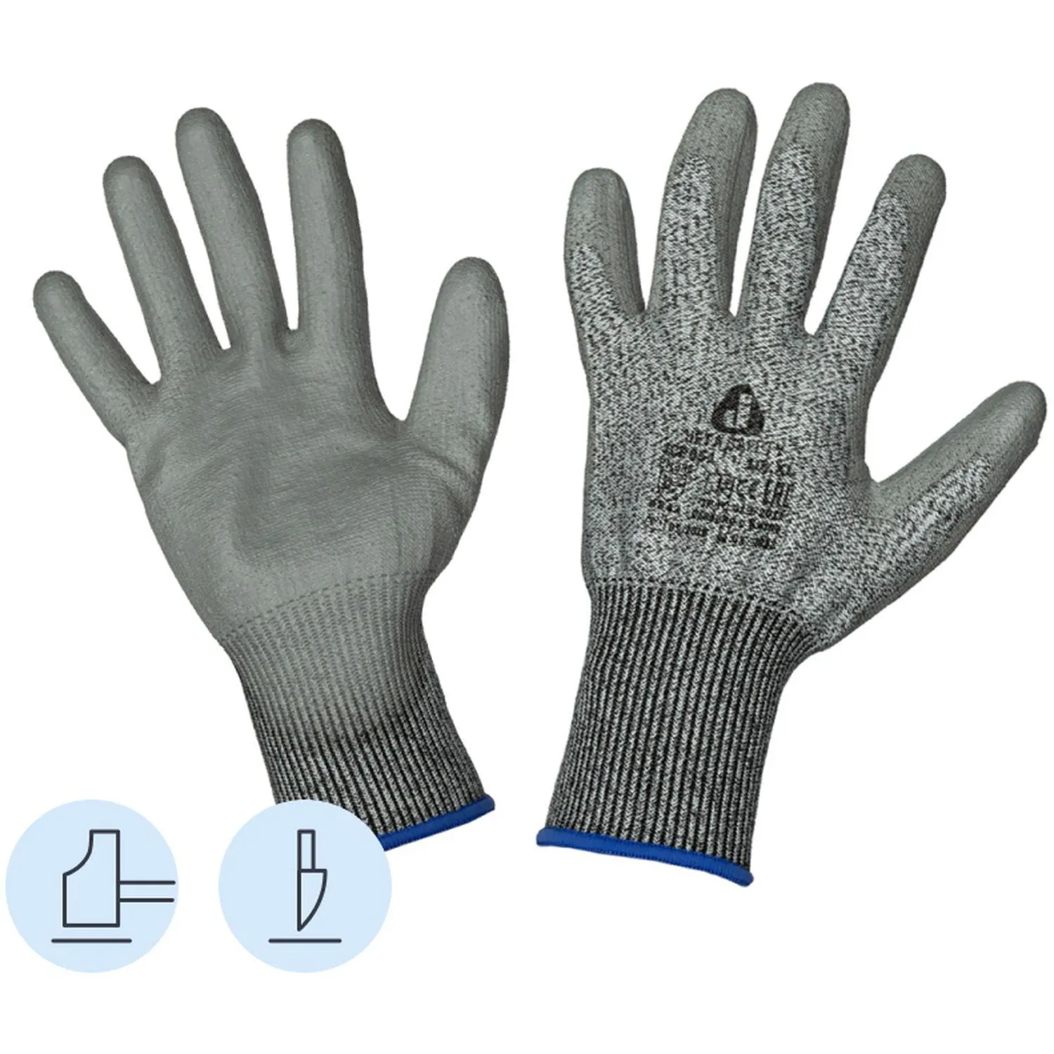 превью Перчатки для защиты от порезов Jeta Safety JCP051 с полиуретановым покрытием класс защиты 5 (13 класс вязки, размер 9 (L))