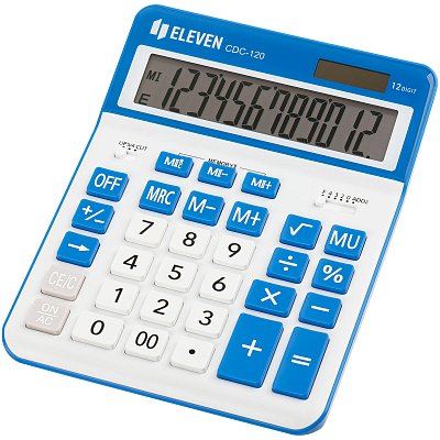 Калькулятор настольный Eleven CDC-120-WH/NV, 12 разрядов, двойное питание, 155×206×38мм, белый/темно-синий