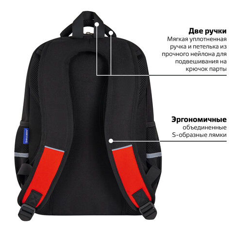 Рюкзак BRAUBERG STAR, 1 отделение, 5 карманов, «Scary face», черный, 40×29x13 см
