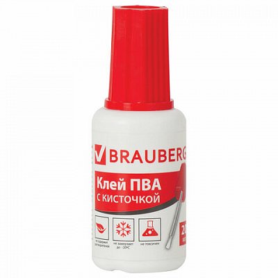 Клей ПВА BRAUBERG, 20 г, с кисточкой, морозостойкий