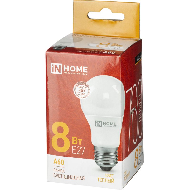 превью Лампа светодиодная LED-A60-VC 8Вт 230В Е27 3000К 760 Лм IN HOME