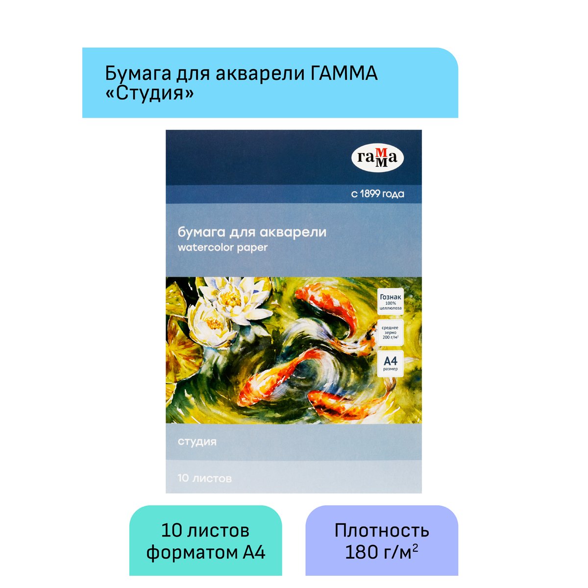 Альбом для гуаши и акрила 30л., 200×200мм, на склейке Гамма «Студия», 180г/м3