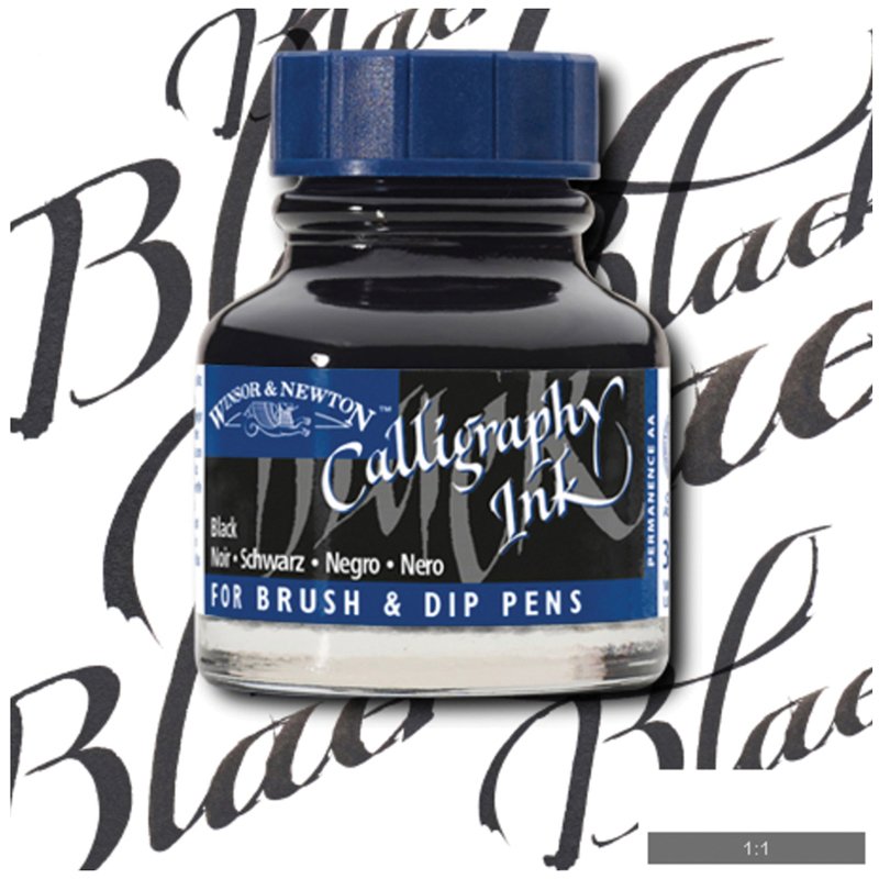 Тушь Winsor&Newton для каллиграфии (синяя крышка), 30мл, черная