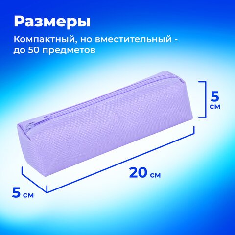 Пенал-тубус ПИФАГОР на молнии, ткань, пастельно-фиолетовый, 20×5 см